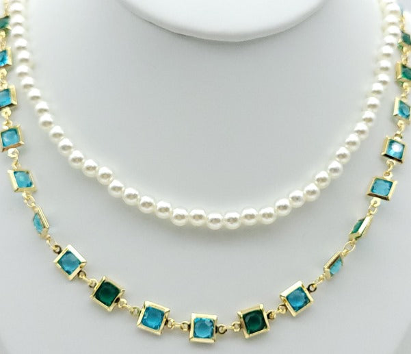 Square and Pearl Necklace Set