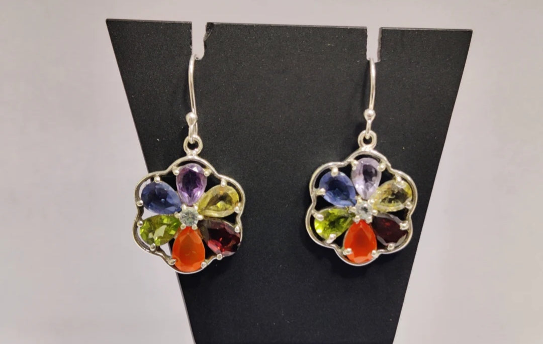 Iced Out Rainbow Flower Earrings