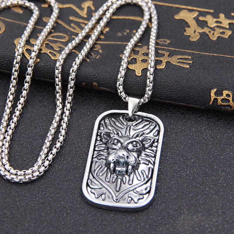 Stainless Steel Lion Dog Tag Chain