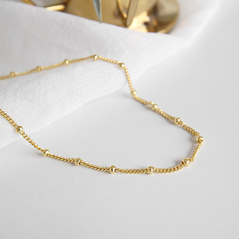 Simple Curb Chain with Beads Necklace