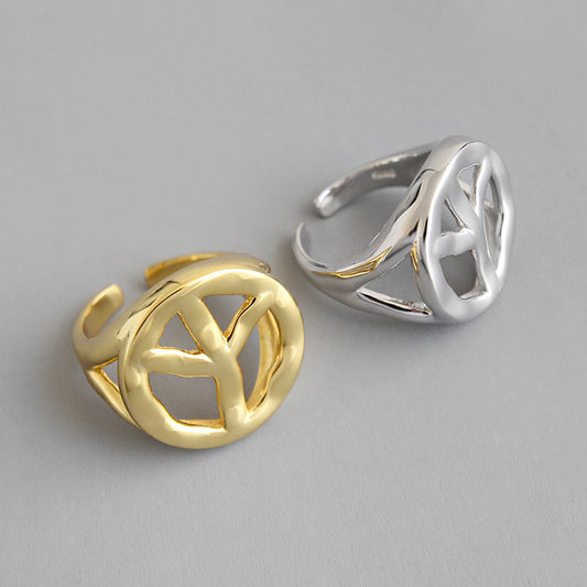 Simple Hollow Peace Sign Adjustable Ring