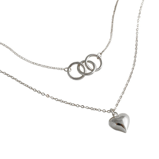 Triple Circle and Heart Necklace Set