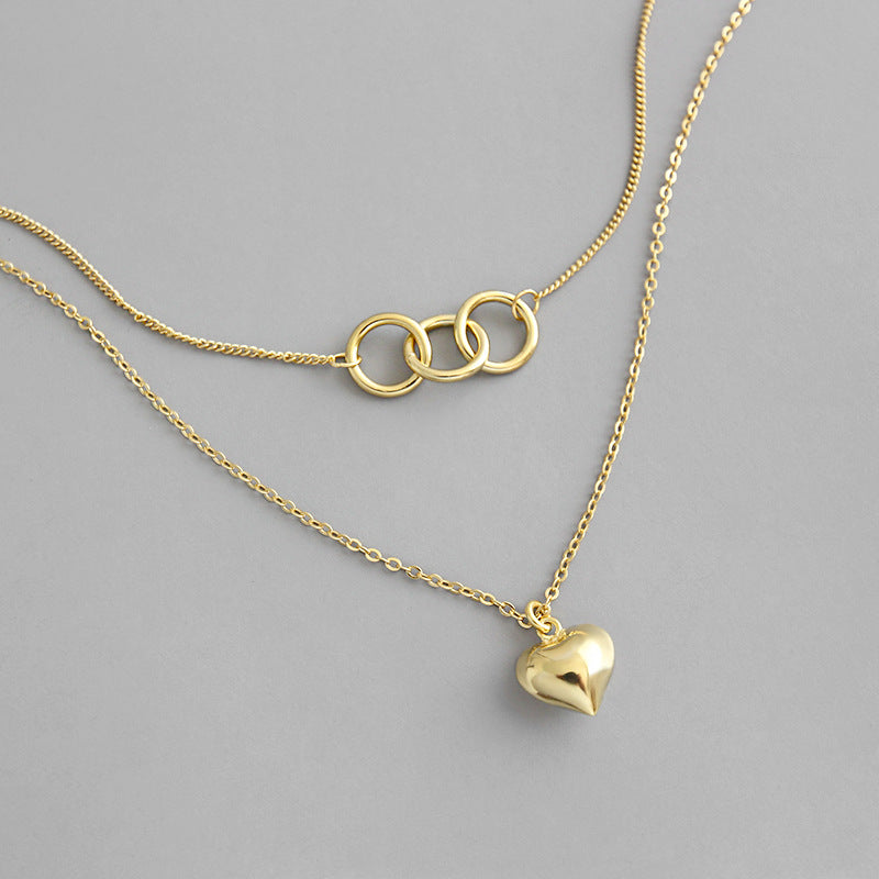 Triple Circle and Heart Necklace Set